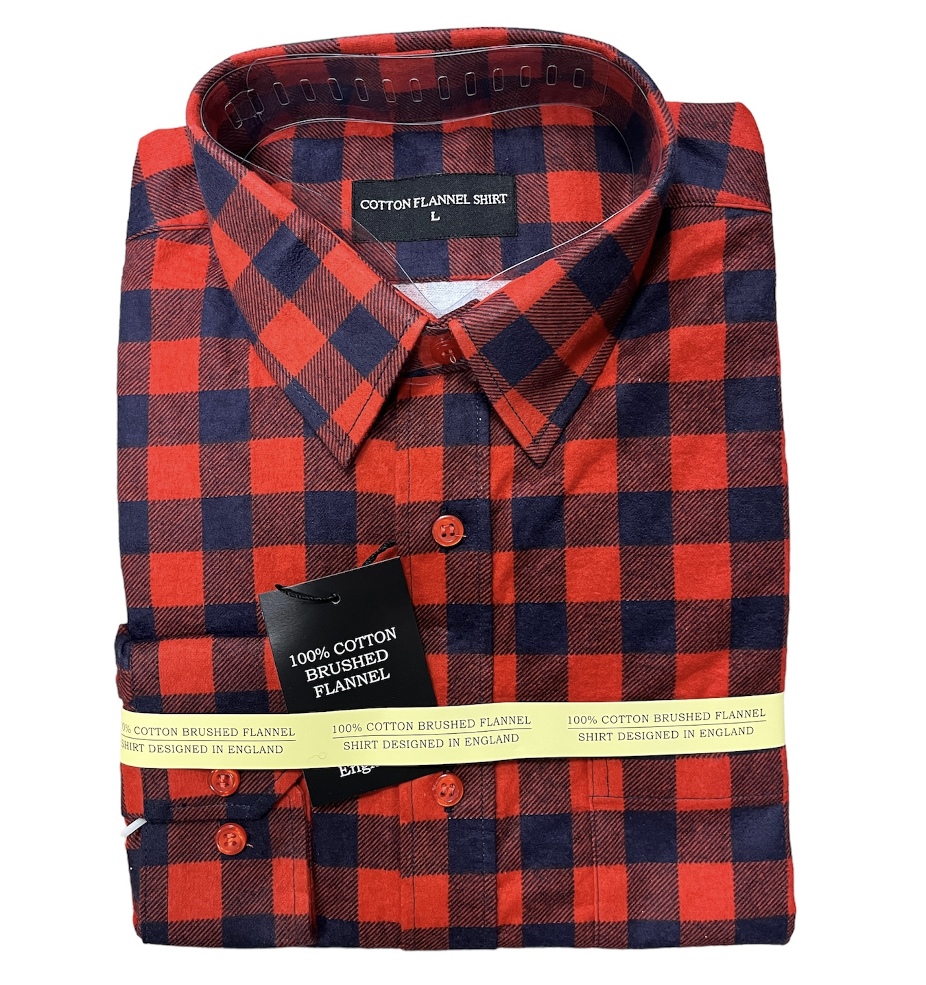 MEN'S 100% COTTON LONG SLEEVE SHIRT - SQUARE CHECK / RED - Murray Excel