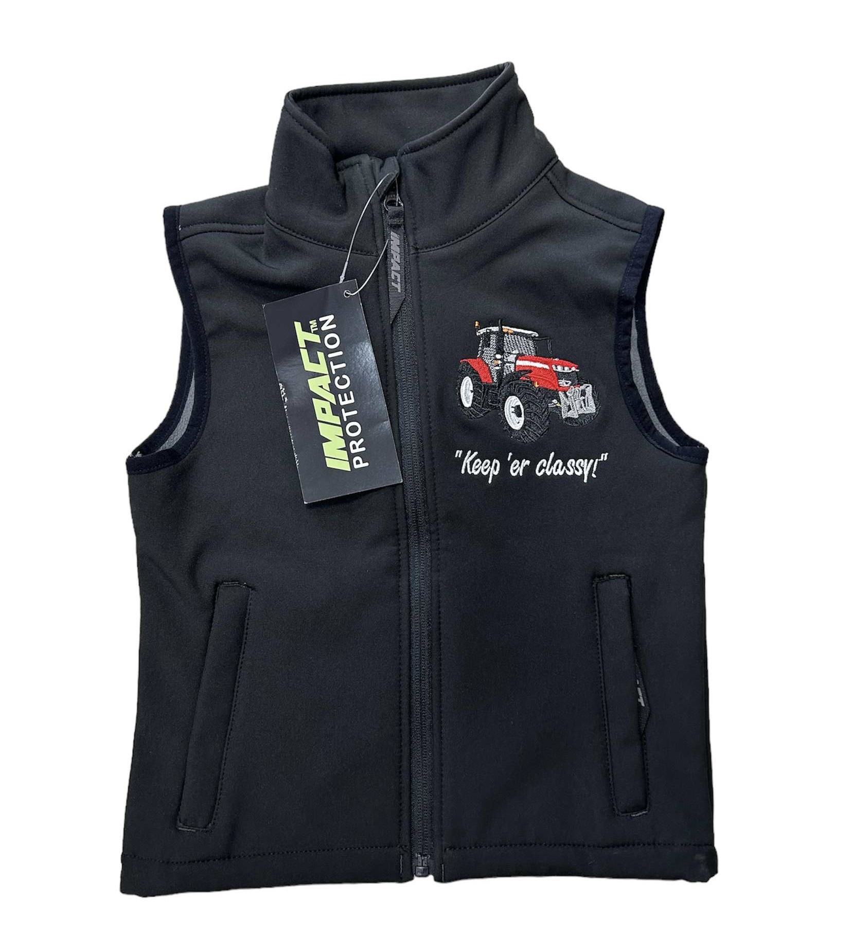 KIDS IMPACT BLACK SOFTSHELL GILET - RED TRACTOR - Murray Excel