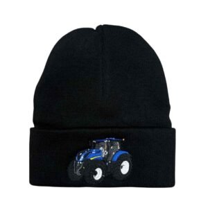 BLUE TRACTOR BEANIE HAT - BLACK