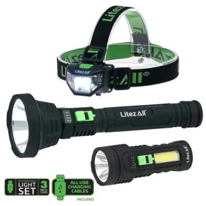 LITEZALL RECHARGABLE TORCH & HEADTORCH TRIPLE PACK