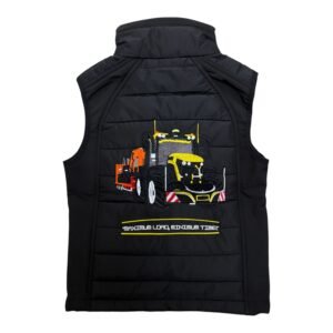 KIDS IMPACT BLACK HYBRID GILET - YELLOW TRACTOR & DIGGER