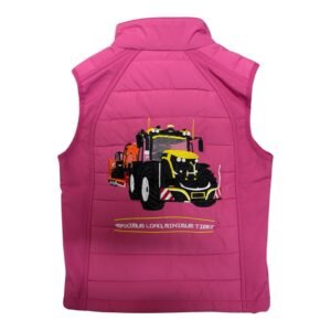 KIDS IMPACT PINK HYBRID GILET - YELLOW TRACTOR & DIGGER