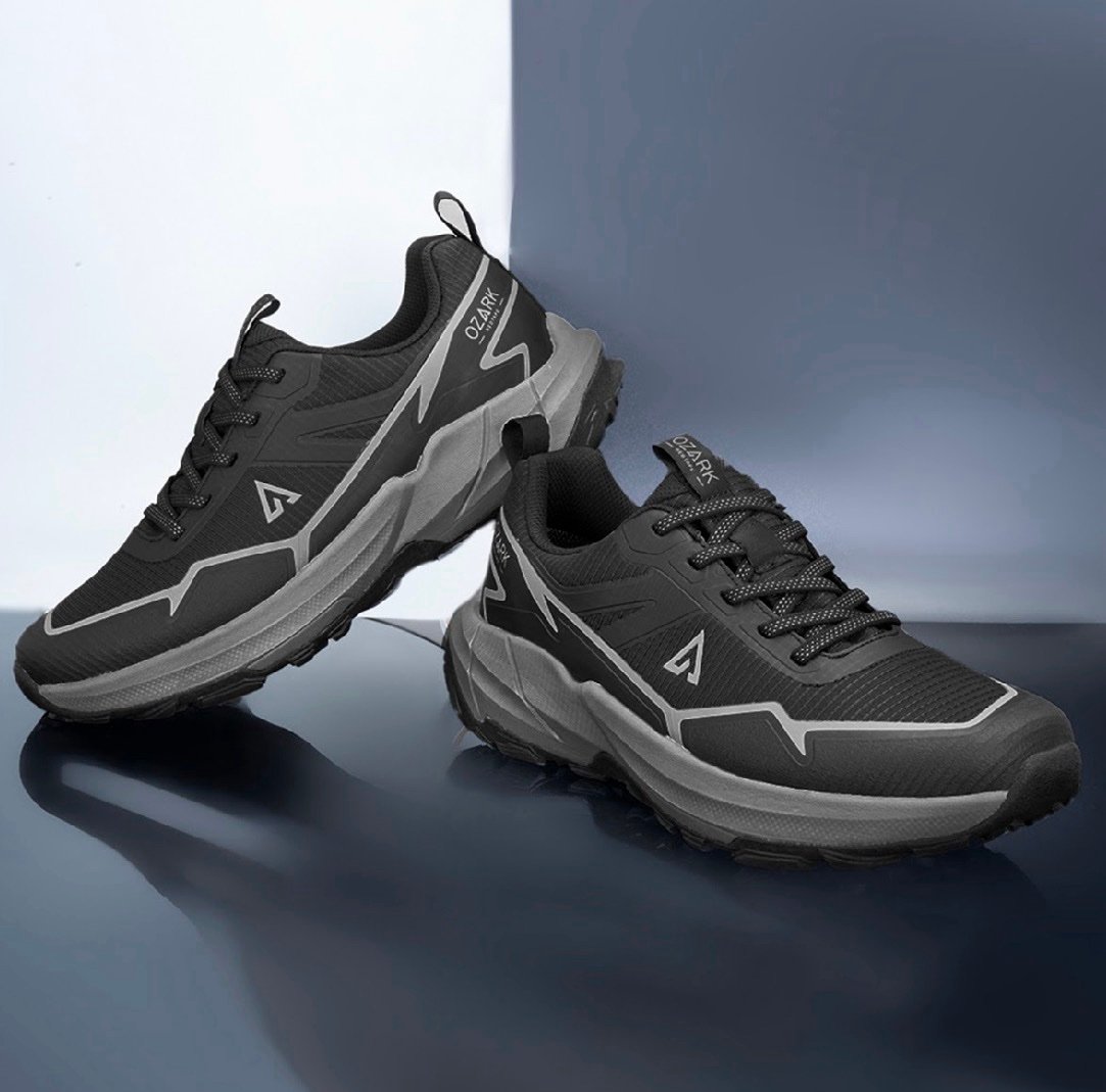 Ozark Black And Grey Trail Running Shoes for Men | Low-Cut Outdoor